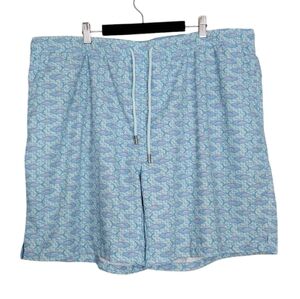 Peter Millar Blue Aquatic Fish Print Elastic Waistband Board Shorts Sz XXL